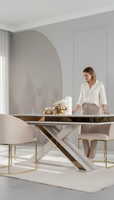 X Beine Esstisch Säulentisch Luxus Tische Weiß Gold Tisch Möbel Holz
