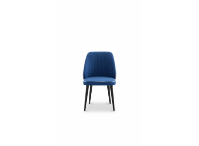 Blau gepolsterter Stuhl mit schwarzen Holzbeinen für Esszimmer helles Modell