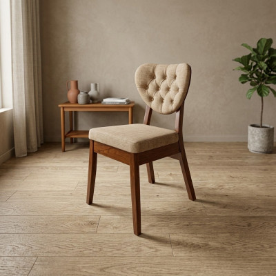 Beiger Holzstuhl Chesterfield Stuhl Designer Polsterstühle Luxuriöse Sitzmöbel