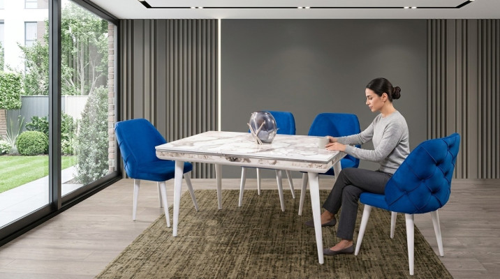 Esszimmer Möbel 4x Stühle Luxus Designer Einrichtungs Blau