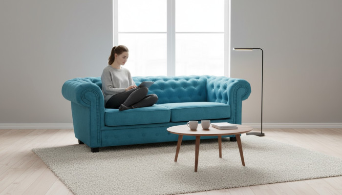 Sofa 2er-Sofa Design Polsterung Turkis Textil Stoff Sitzkomfort Sofas Neu