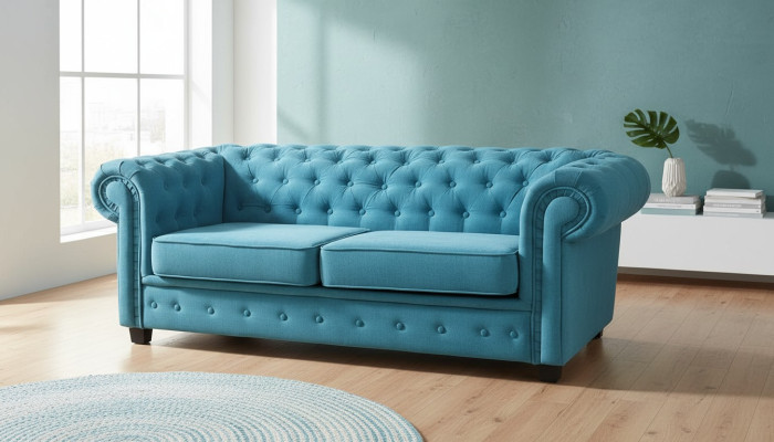 Sofa 2er-Sofa Design Polsterung Turkis Textil Stoff Sitzkomfort Sofas Neu