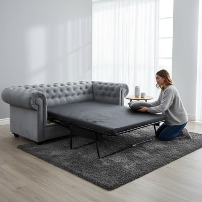 Chesterfield Sofa mit Bettfunktion Bengalisches Klappbett Couch Schlafsofa