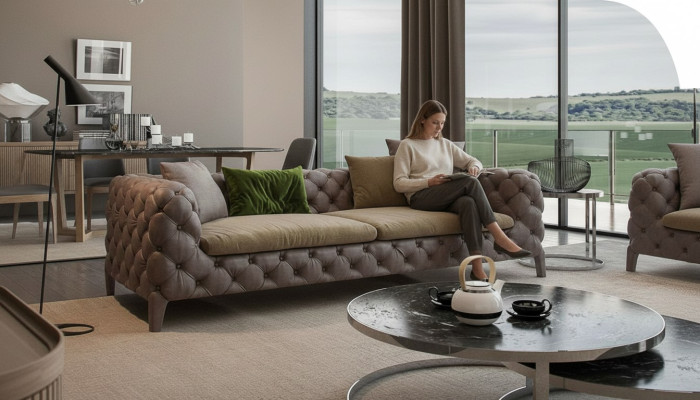 Tauper Chesterfield Dreisitzer Luxus Modernes Sofa Stil Wohnzimmermöbel