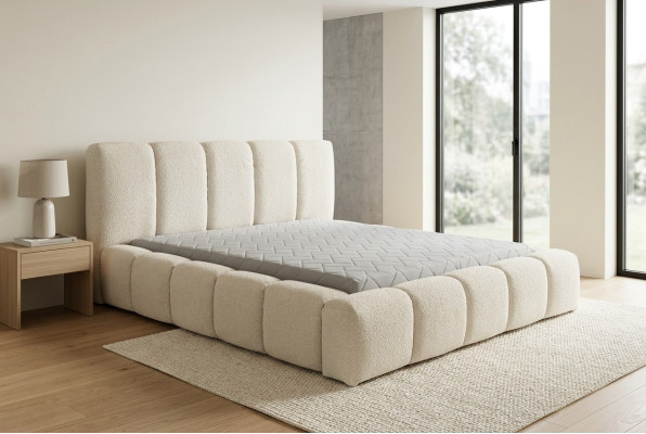 Bett Weißes Doppelbett Schlafzimmer Holzmöbel Design Polstermöbel Stoff
