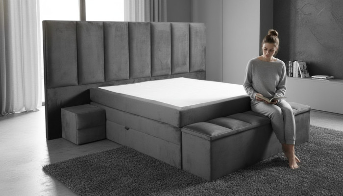 Graues Doppelbett+2x Nachttische klassisches Schlafzimmermöbel Design eleganter
