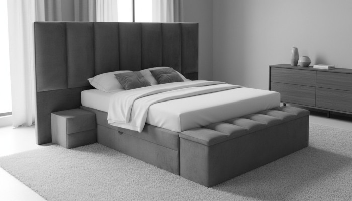 Graues Doppelbett+2x Nachttische klassisches Schlafzimmermöbel Design eleganter