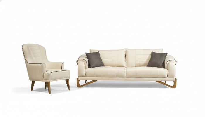 Sofagarnitur Set Beige mit Holzgestell 3+1 Sitzer Couchen Garnituren Möbel