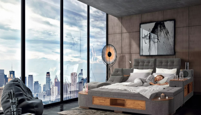 Cama de casal multifuncional com estrutura moderna 180x200cm no novo hotel