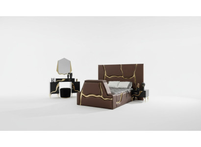 Luxus Schlafzimmer Set Bett Nachttisch Gold Schminktisch Nachttische 5tlg