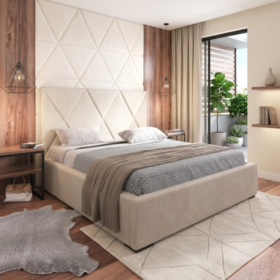Bett Beige Doppelbett Stil Elegantes Bett Polster Stoff Schlafzimmer Modern Neu