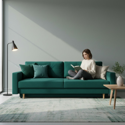 Funktionelles und mega komfortables 3-Sitzer-Schlafsofa in luxuriösem Grün