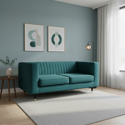 Sofa 2 Sitzer Grün Elegantes Modern Luxus Design Holz Möbel Polster Stoff Neu