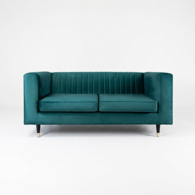 Sofa 2 Sitzer Grün Elegantes Modern Luxus Design Holz Möbel Polster Stoff Neu