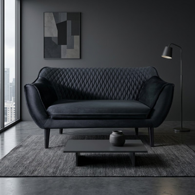 Sofa 2 Sitzer Schwarz Modern Wohnzimmer Luxus Design Holz Möbel Polster Stoff