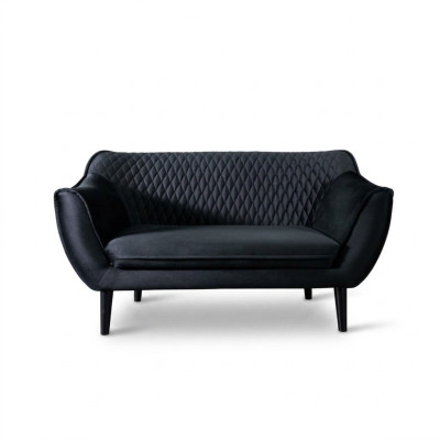 Sofa 2 Sitzer Schwarz Modern Wohnzimmer Luxus Design Holz Möbel Polster Stoff