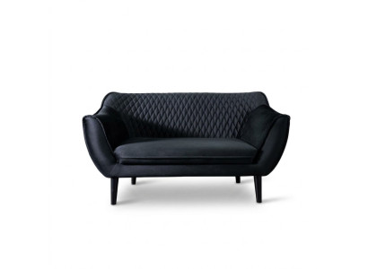 Sofa 2 Sitzer Schwarz Modern Wohnzimmer Luxus Design Holz Möbel Polster Stoff