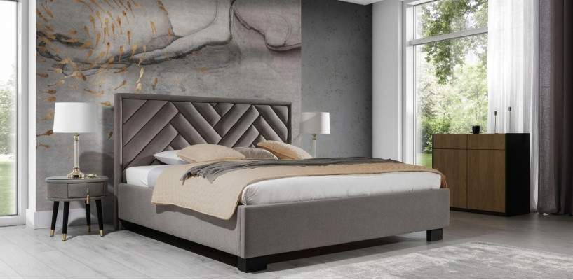 Schlafzimmer Set Grau Bett Holz 2x Nachttische Elegantes Modern Schön Neu 3tlg.