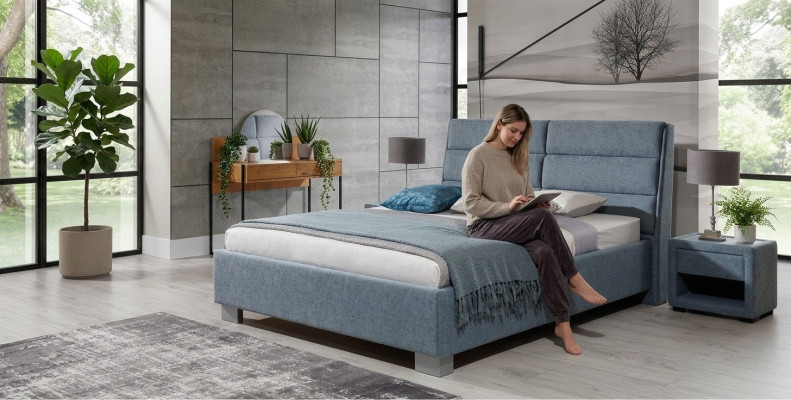Schlafzimmer Set Blau Bett Schön 2x Nachttische Komplett Set Luxus Neu 3tlg.