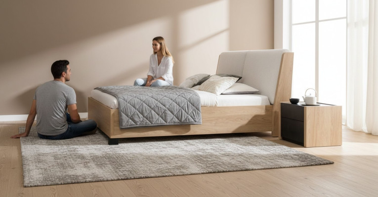 Bett Beige Holz Design Modern Schlafzimmer Doppel Betten Elegantes Möbel Neu