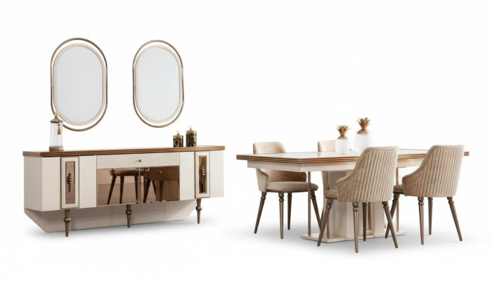 Luxus Esszimmer Set Kommode Sideboard Tisch 4x Stuhl Garnitur 8tlg