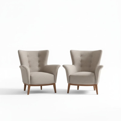 Chesterfield Sessel Couch Polster Luxus Holz mit Textil Stil Modern Lounge