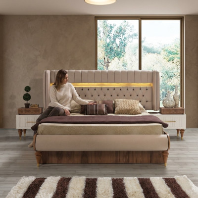 Bett Polster Design Luxus Doppel Hotel Chesterfield Holz Möbel Neu