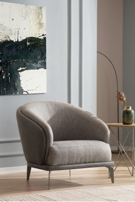 Sessel Einsitzer Luxus 1 Sitz Polster Sitz Design Grau Sitz Stoff Neu