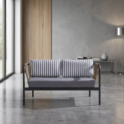 Sofa 2 Sitzer Luxus Sofas Modern Stoff Möbel Design Grau Bank Designer