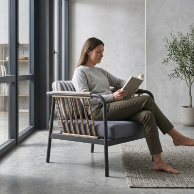 Sessel Design Sitzer Luxus Grau Textil Sitzer Luxus Polster Möbel Design