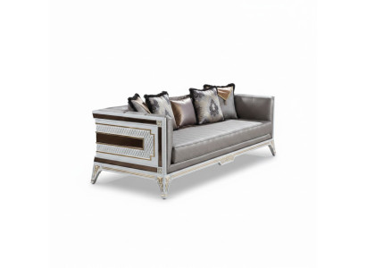 Designer Moderne Luxus Sofa 3 Sitzer Holz Möbel Polster Textil Grau Neu