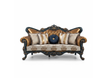Exquisites Sofa im klassischen Stil mit goldenen Elementen für das Wohnzimmer