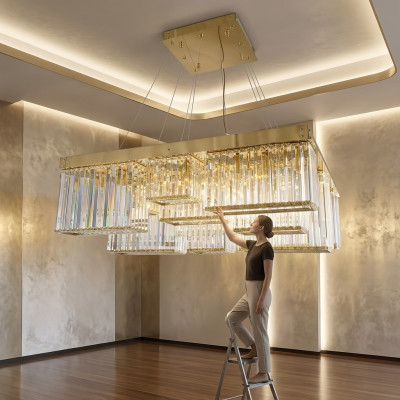 Kronleuchter Goldfarben Wunderschöner Decken Kristall Lampe Wohnzimmer Luxus