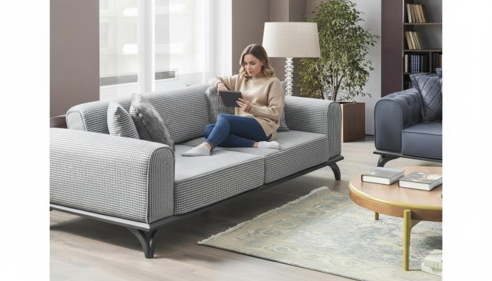 Dreisitzer Couch Sofa 227cm Sofa Couchen Polster Möbel Textil Stoff
