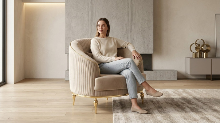 Luxus Sessel Wohnzimmer Beige Sessel Gepolstertes Moderner Club Relax