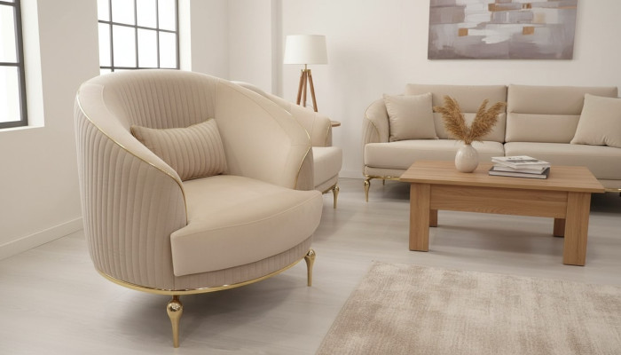 Luxus Sessel Wohnzimmer Beige Sessel Gepolstertes Moderner Club Relax