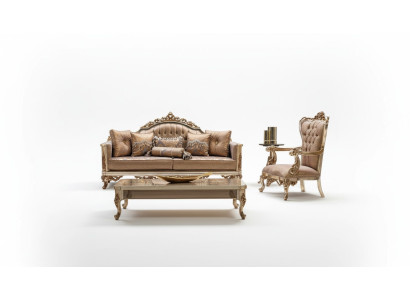 Sofa Set 3+1 Sitzer Gold Couchtisch Sofagarnitur Wohnzimmer Luxus Neu