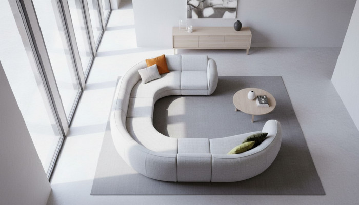 Große Graue U-Form Couch Wohnzimmer Set Luxus Sofas Moderner Stil