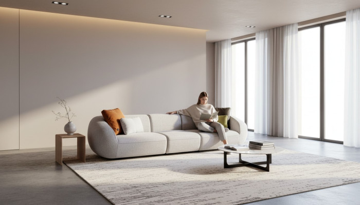 Polstersofa Großer Fünfsitzer Wohnzimmer Couch Moderne Textil Möbel