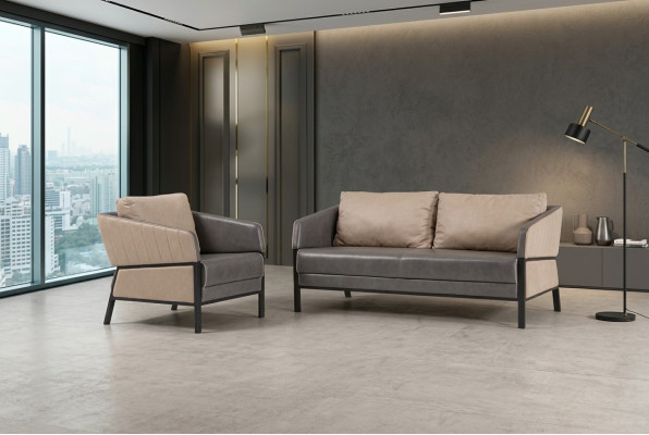 Grau Sofa 2 Sitzer Moderner Couch Office Möbel Polstersofa Designer