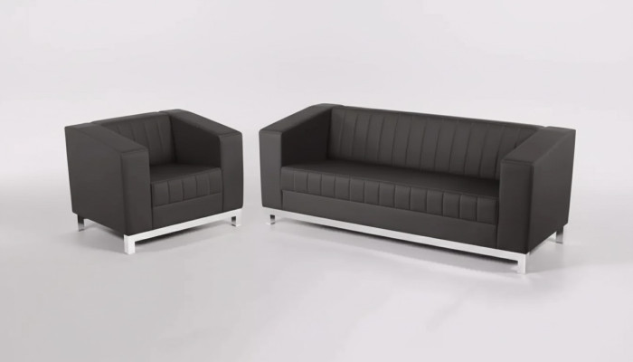 Graue Luxus Sofagarnitur Dreisitzer Sessel Polstermöbel Couch Set 2tlg 