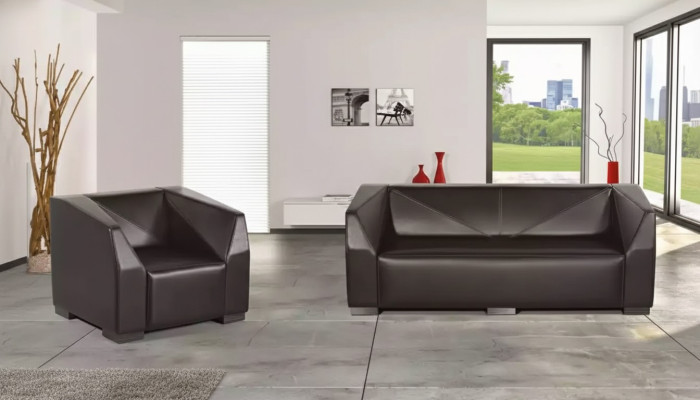 Schwarze Arbeitszimmermöbel Sofagarnitur Dreisitzer Luxus Sessel 2tlg