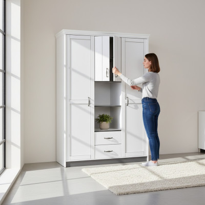 Landhaus Kleiderschrank Schlafzimmer Möbel Holz Weiß Schrank Edle Schränke