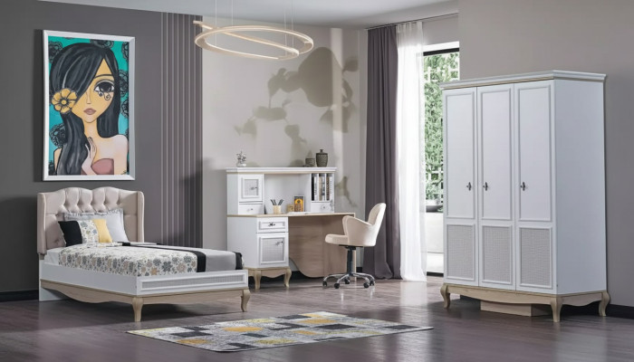 Kinder Jugendzimmer Bett + Schreibtisch + Kleiderschrank 3-teilige