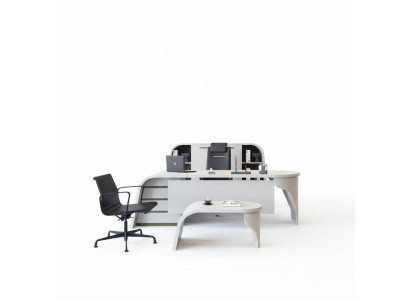Weißes Büro Set Chef Schreibtisch Oval Couchtisch Aktenschrank Regal 3tlg. Weißes Büro Set Chef Schreibtisch Oval Couchtisch Aktenschrank Regal 3tlg.