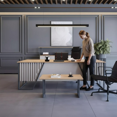 Hell Graue Büro Einrichtung Büromöbel Set Tisch Schreibtisch Schrank 3tlg