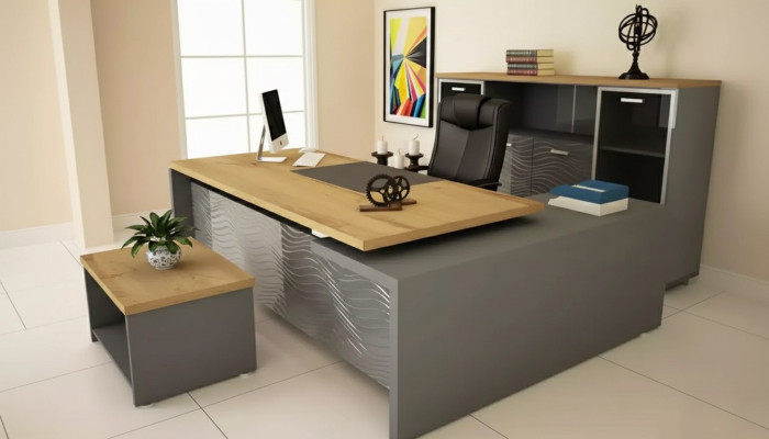 Hochwertiges, modernes Büro-Set aus robustem Holz in elegantem Stil 