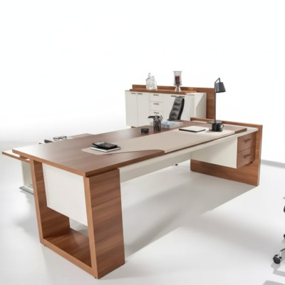Moderner Schreibtisch Luxus Büromöbel Braun Holz Schubladen Exklusiv