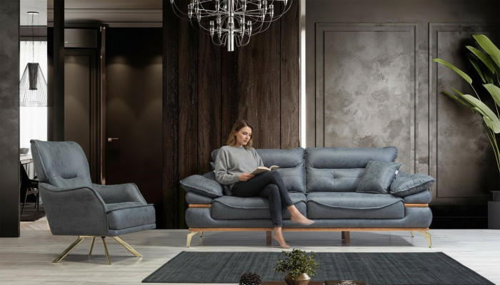Modernes Designer graues Wohnzimmer mit 3-Sitzer-Sofa neuem Sessel