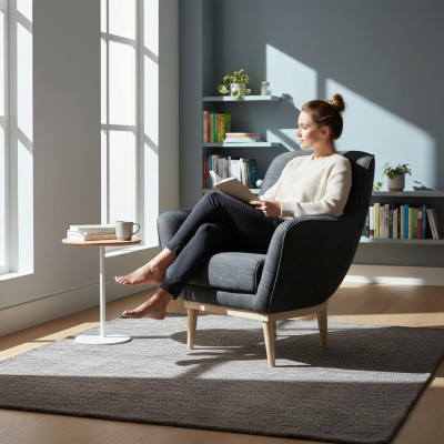 Grauer Exklusiver Textil Sessel Polster Möbel Einsitzer Wohnzimmer
